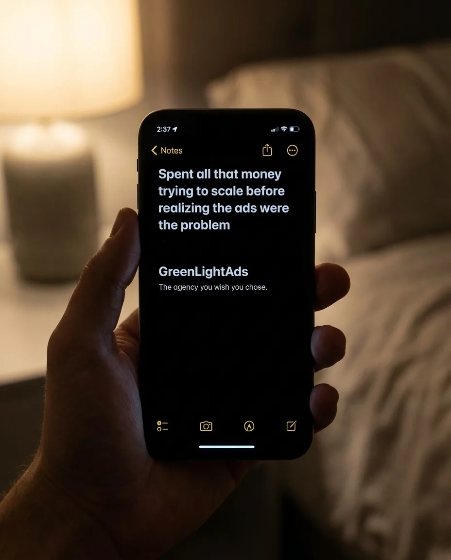 GreenLightAds iPhone Notes ad reading Spent all that money
