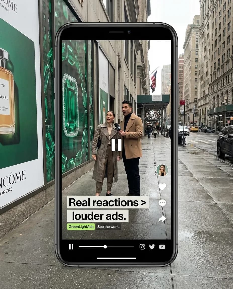 GreenLightAds TikTok ad reading Real reactions louder ads